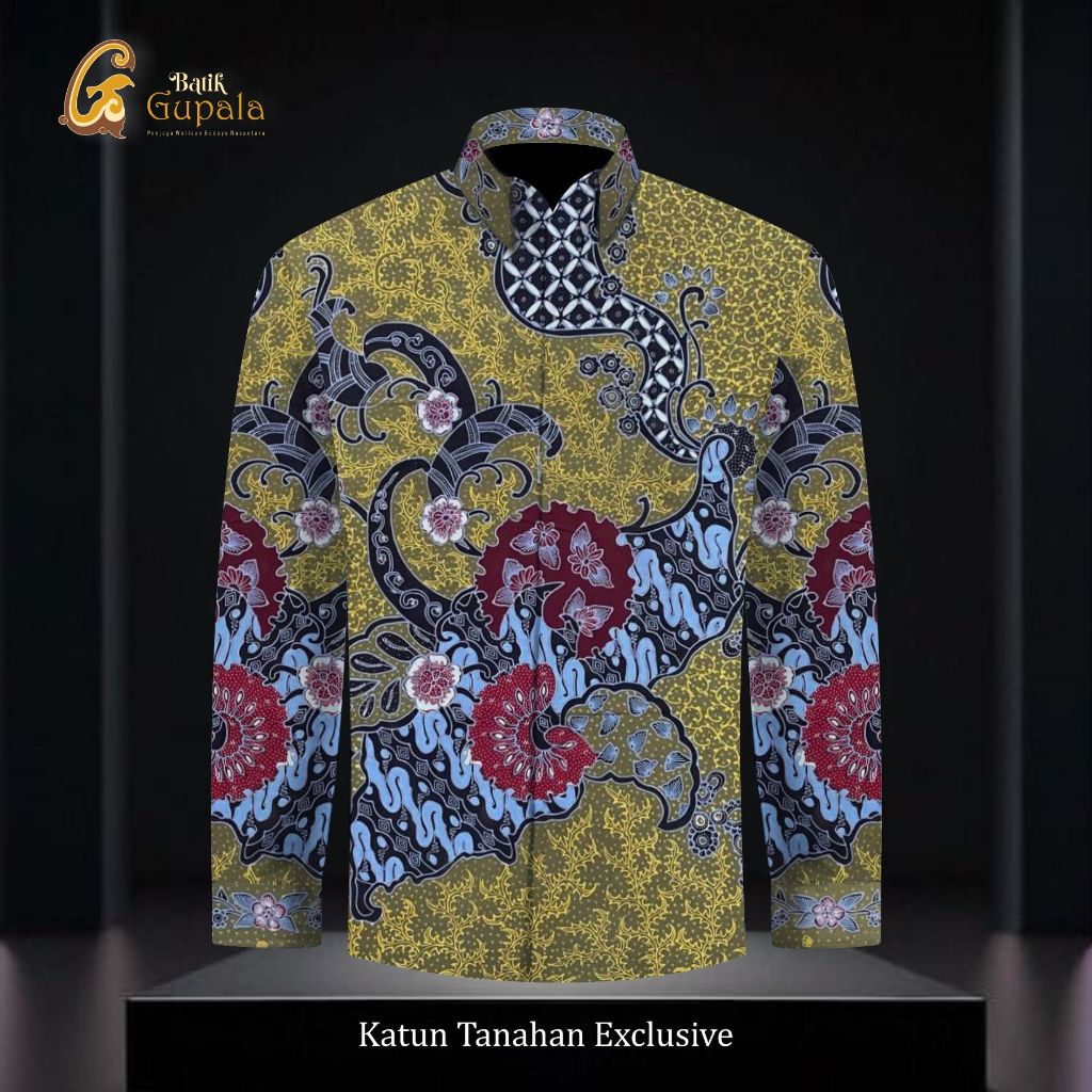 Gupala Batik - Kain Kemeja Batik Tulis Katun Tanahan Exclusive - Motif ABSTRAK warna HIJAU SOGAN