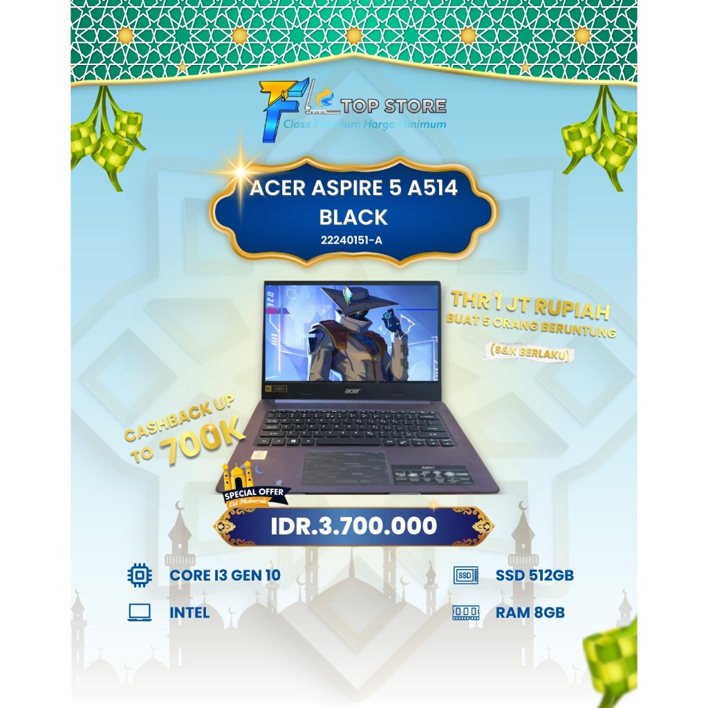 LAPTOP ACER ASPIRE 5 A514 INTEL CORE I3 GEN 10 RAM 8/512GB
