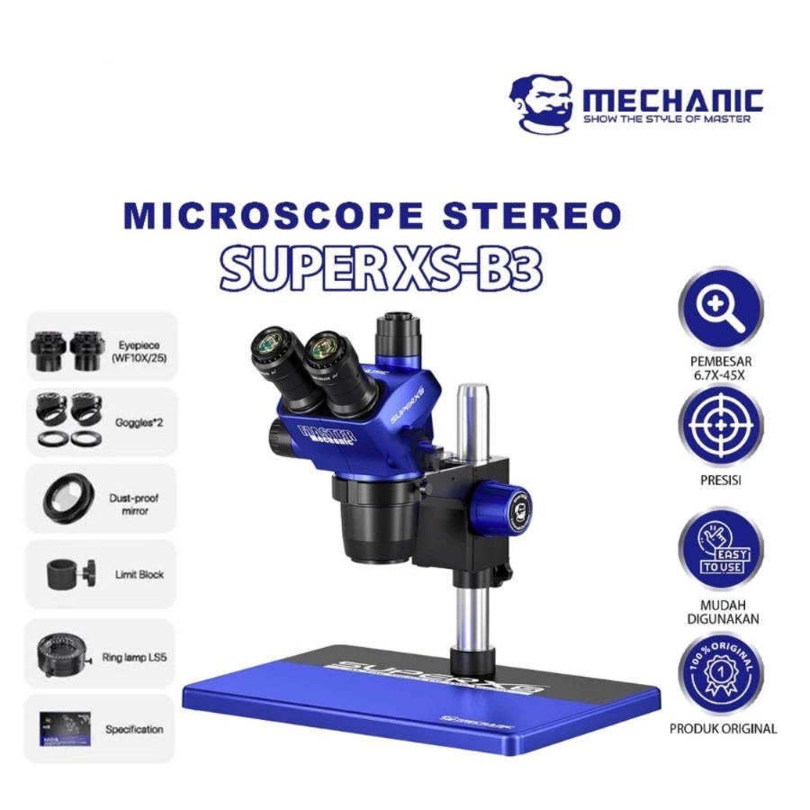 MECHANIC SUPER XS-B3 MICROSCOPE STEREO PRESISI - MICROSCOPE STEREO MECHANIC XS-B3 UNTUK TEKNISI - MI