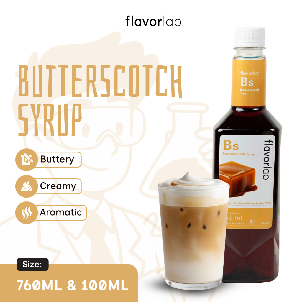 Sirup Butterscotch Halal 760ml Flavorlab – Premium Gourmet Syrup Rasa Butterscotch untuk Kopi Latte 