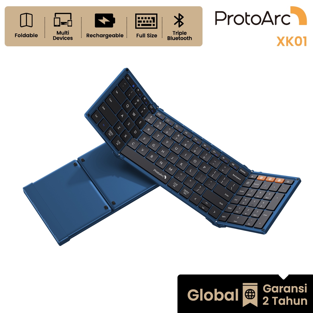 ProtoArc XK01 Foldable Keyboard Lipat Wireless Triple Bluetooth Full-Size Rechargeable Dark Blue - G