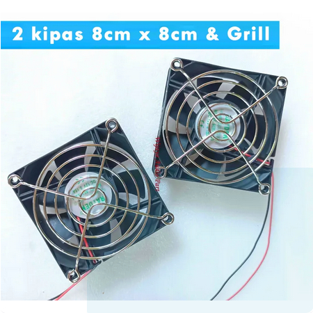 harga 2 set Kipas Fan DC 12 VOLT  8 cm x 8 cm Plus Grill Terlaris