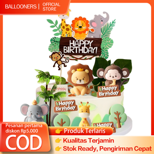 Animal Set Cake Toper Safari Perlengkapan Dekorasi Kue Ulang Tahun Anak-Anak Tema Hutan