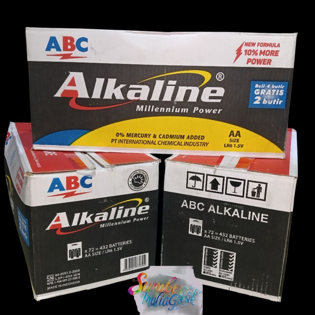 KARTONAN Baterai / Battery AA ABC ALKALINE ISI 6 1 Karton Besar isi 72 Card / 432 Pcs Baterai Origin
