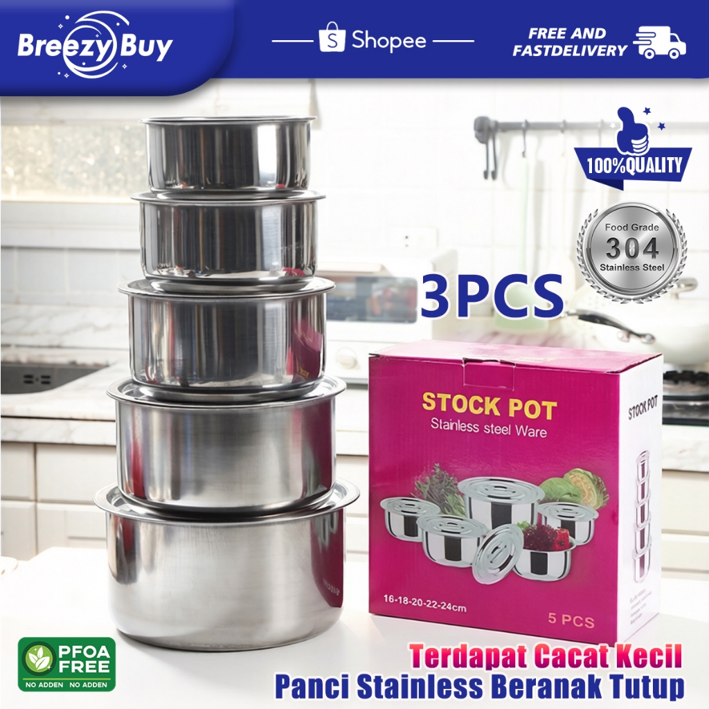 Terdapat Cacat Kecil Baskom Mangkok Stainless Plus Tutup Wadah Bumbu Makanan Minyak