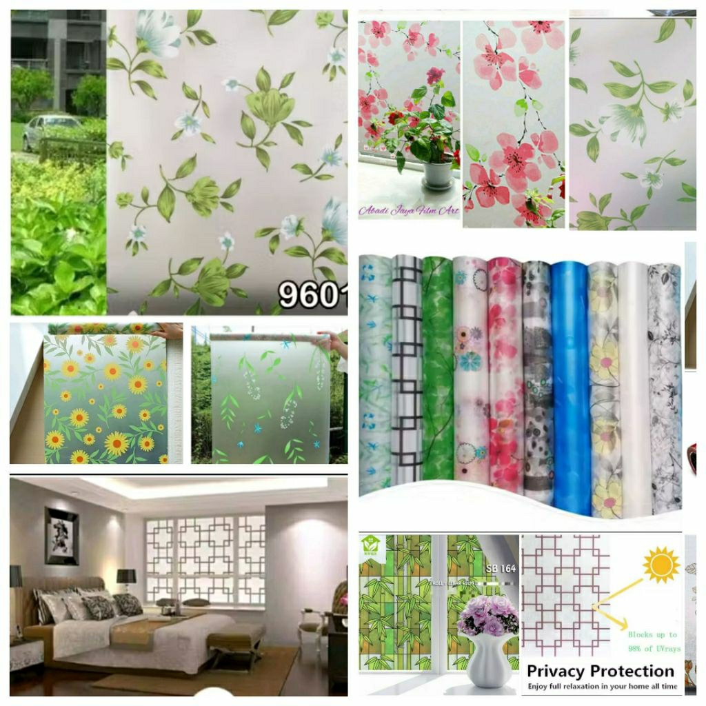 Premium/Bayar Ditempat/Mewah Elegant Stiker Kaca Jendela Bunga Mawar Coklat/ Sticker Kaca Buram Moti