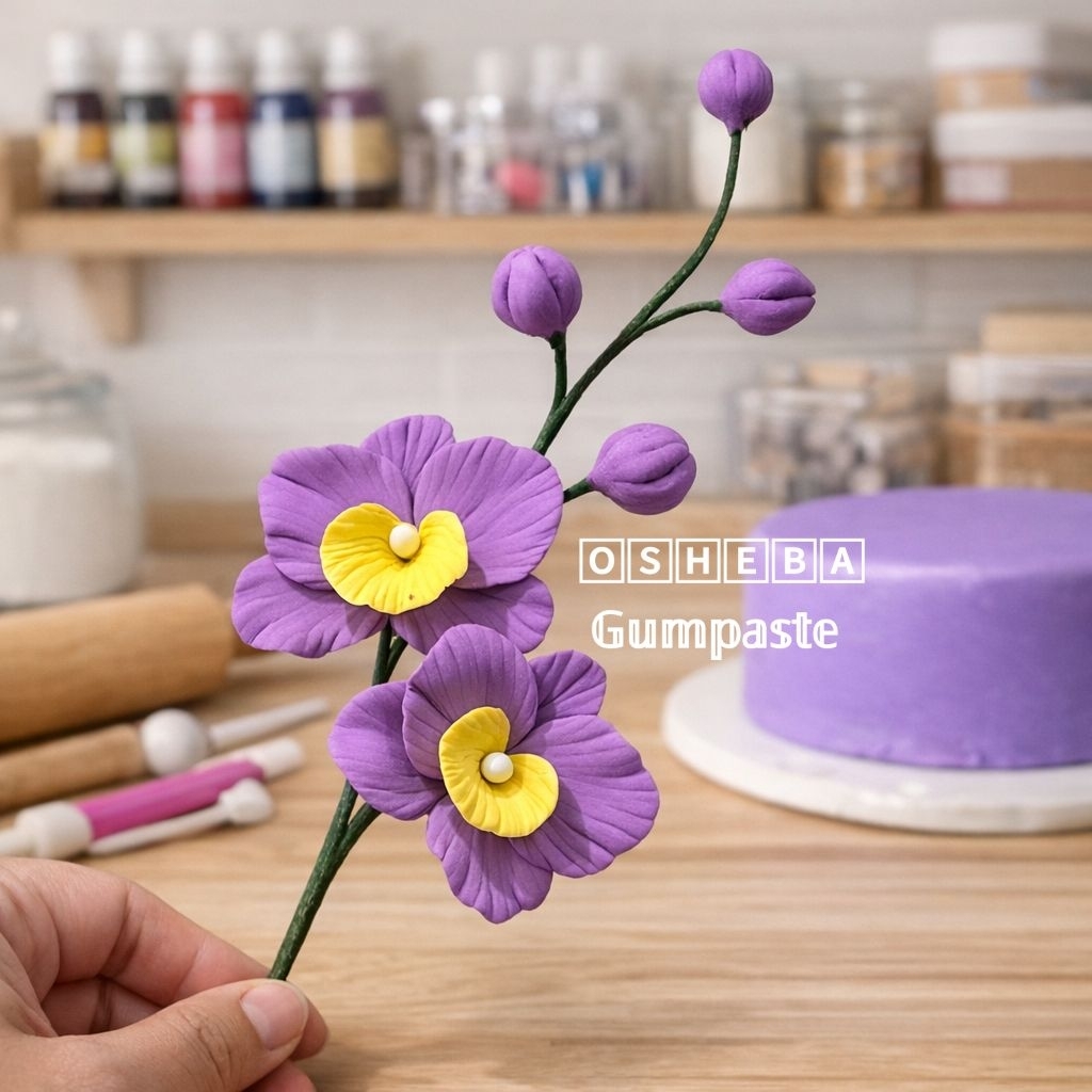 osheba] gumpaste bunga filler anggrek SQ 42 warna purple - kuning