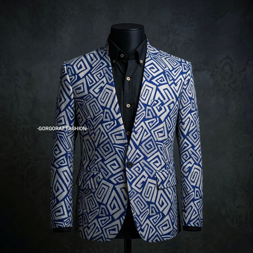 blazer jas pria batik vektor navy slimfit kerah lurus casual formal