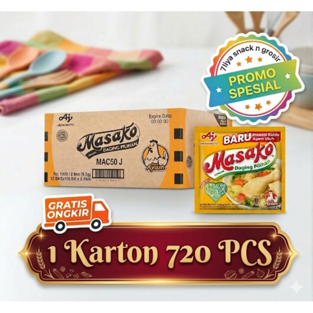 Masako Ayam Sachet 8.5gr 1 Karton Isi 720 pcs | Kaldu Ayam Masako Asli AJI-NO-MOTO | Bumbu Penyedap 