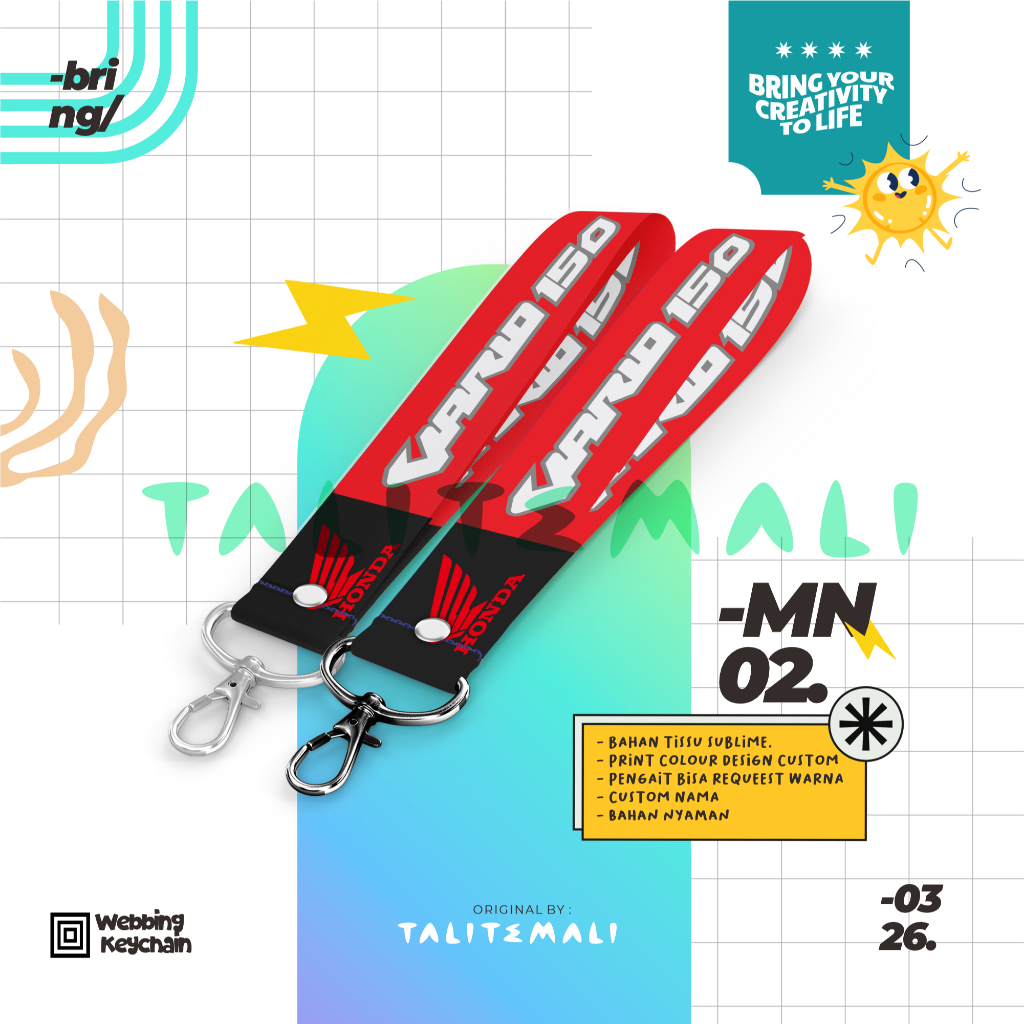 Gantungan Kunci Tali Lanyard Custom VARIO 3 2.5 cm x 18 cm Tisu Polyester Anti Luntur