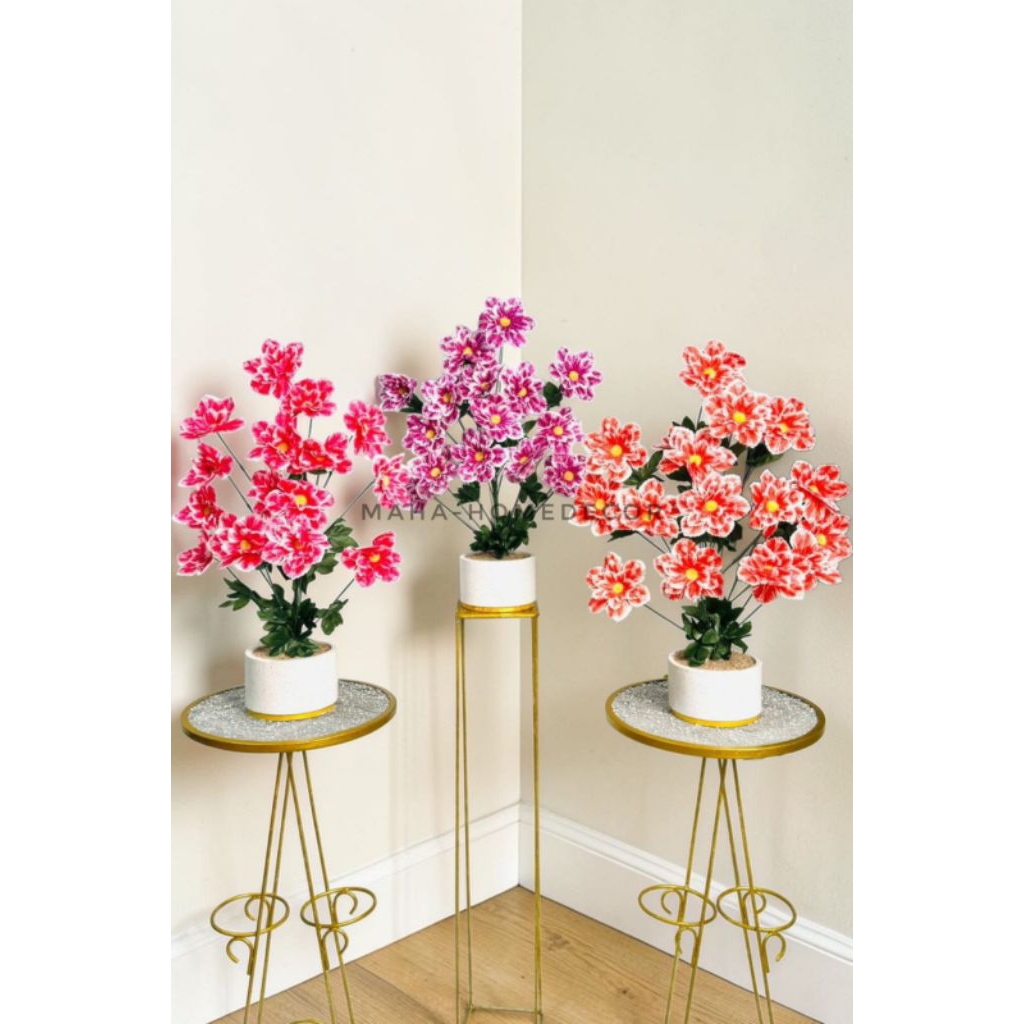 CAT BUNGA DAHLIA DENGAN POT KAYU PUTIH