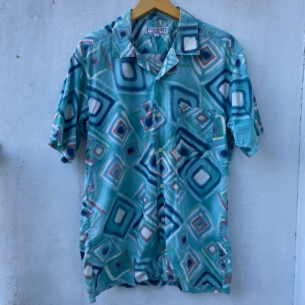 Vintage Yves Saint Laurent YSL Open Collar Kemeja Authentic 100%