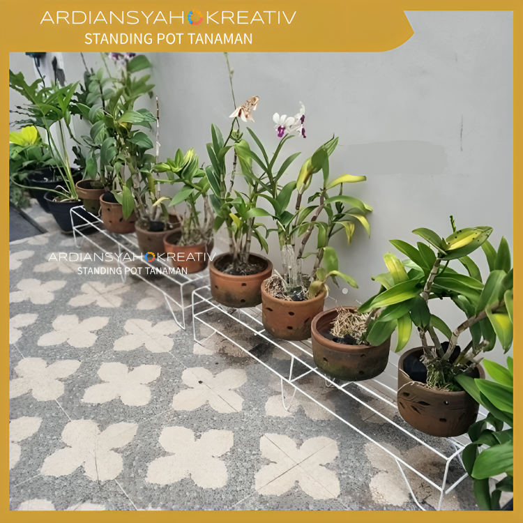 Standing Pot Besi Tanaman Model Lurus Panjang 60 & 120 cm 1 Susun - Tatakan Pot Tanaman Hiasan Rumah