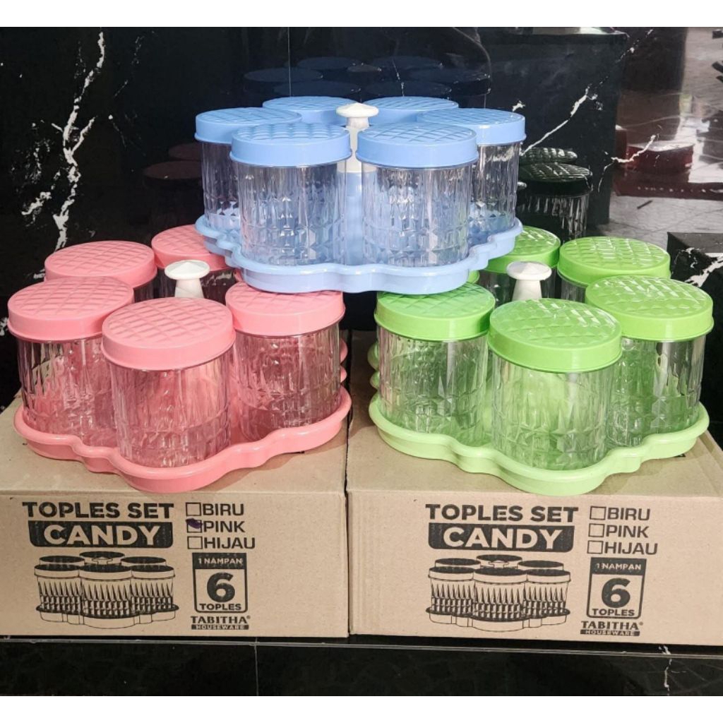 TOPLES CANDY + NAMPAN 6 PCS SATU SET BAHAN AKRILIK