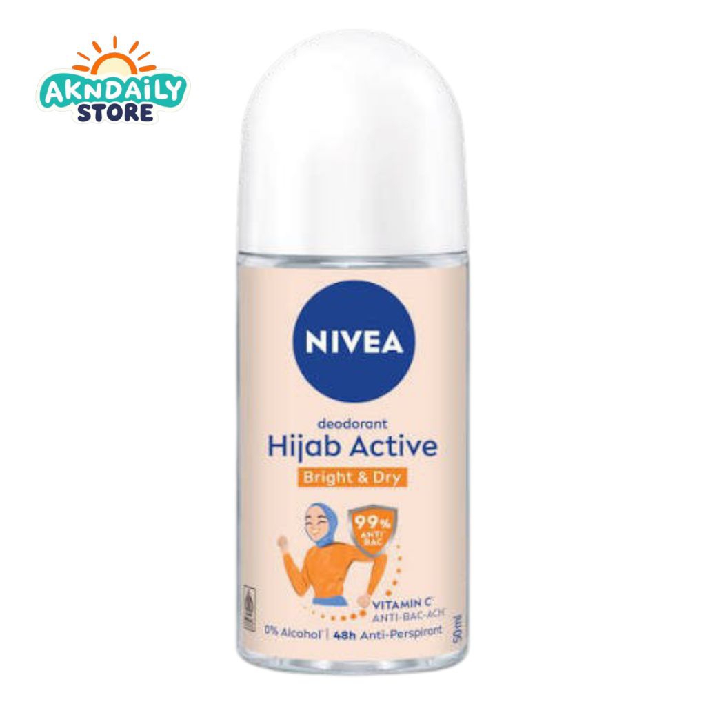 NIVEA Deodorant Roll On Hijab Active Bright & Dry 50ml (New Packaging From Anti bacteri 50ml)