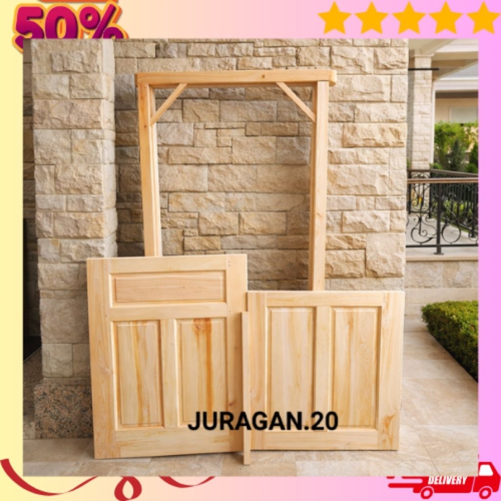 Redy Stok Pintu+Kusen Dapur Belah Dua Kayu Mahoni
