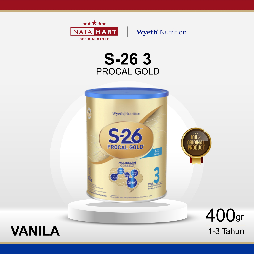 NATAMART - SUSU FORMULA PERTUMBUHAN ANAK S26 PROCAL GOLD 3 BALITA USIA 1-3 TAHUN RASA VANILA 400G / 