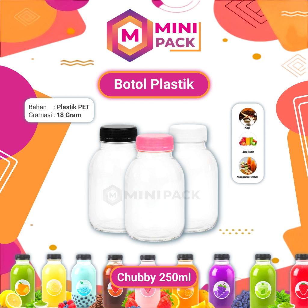 Botol Chubby 250 ml Plastik Transparan +Tutup Cuby Cubi Chubbi Chubi Chuby Puding Sirup 250ml 200ml 