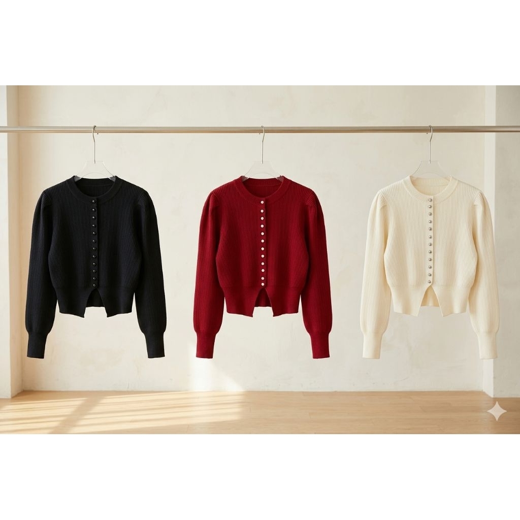 Cardigan Rajut Gaya Korea - Atasan Wanita Kancing Mutiara