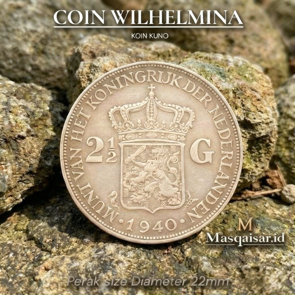 BEST QUALITY Koleksi Koin Wilhelmina Nederland 1943 Silver Kadar Perak 0,5% 2 1/2 G Best Quality Pre