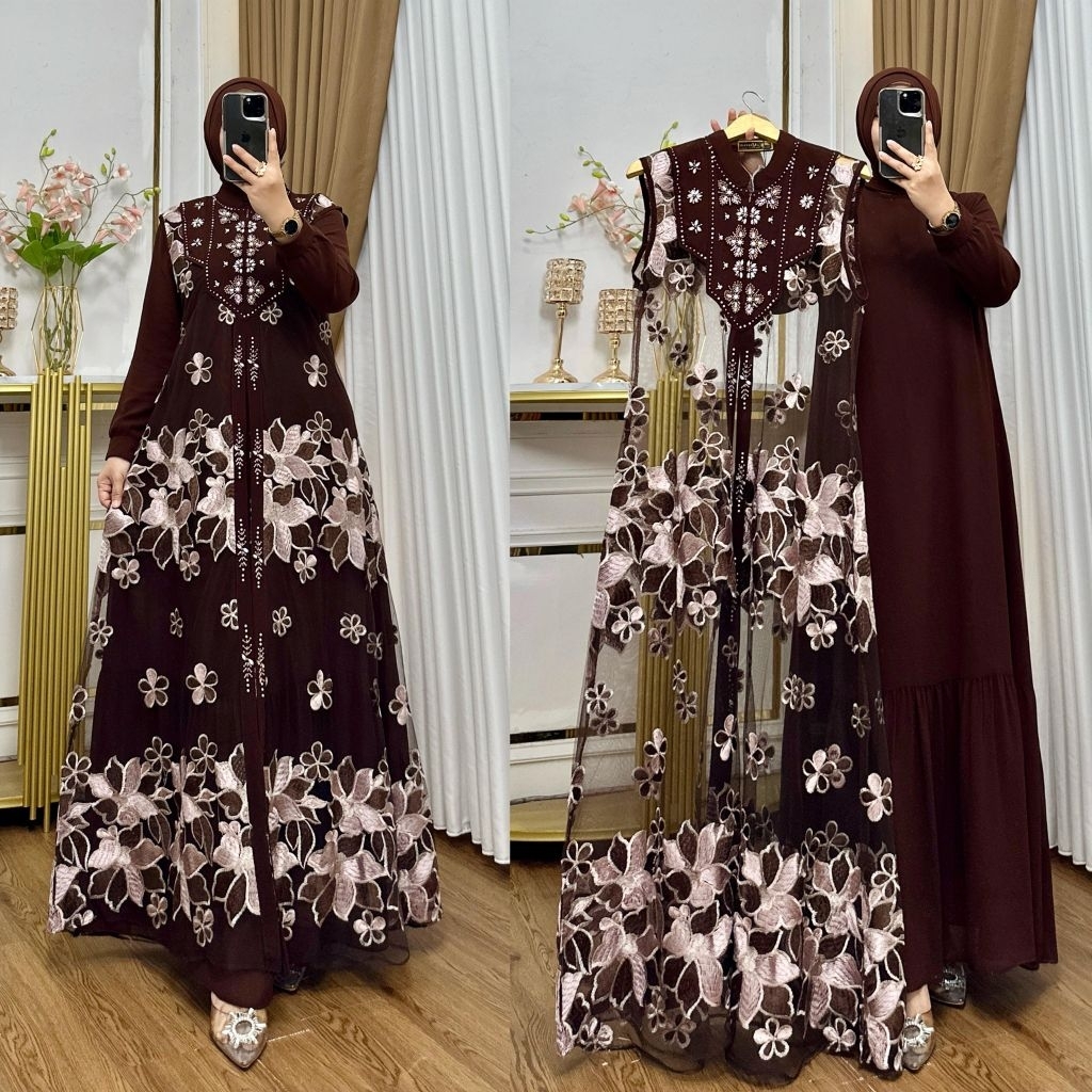 Gamis ALUNA Ceruti Outer Brukat Payet Bordir Import Mewah