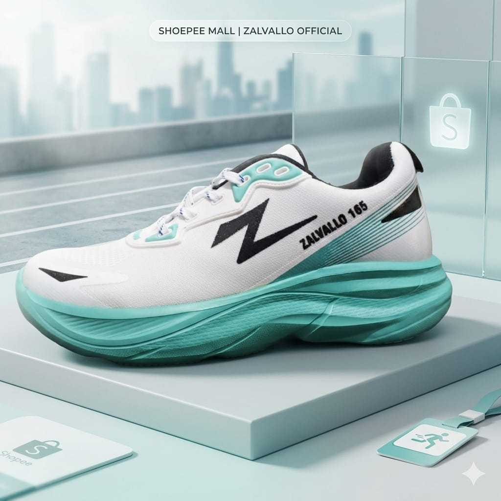 sepatu zalvallo original sneaker olahraga sport cewek sepatu olahraga wanita hitam hijau stabilo