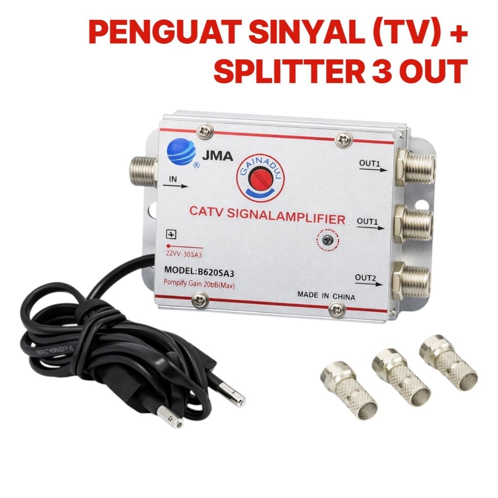 BOOSTER TV CATV  SIGNAL AMPILIFIER 3 WAY OUTPUT + FREE KONEKTOR F MALE