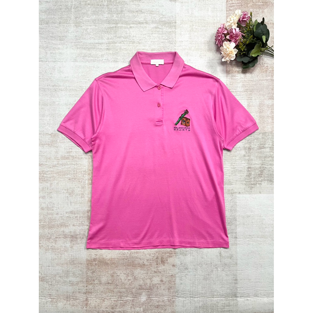Vintage 90s Balenciaga Sports Pink Polo Shirt