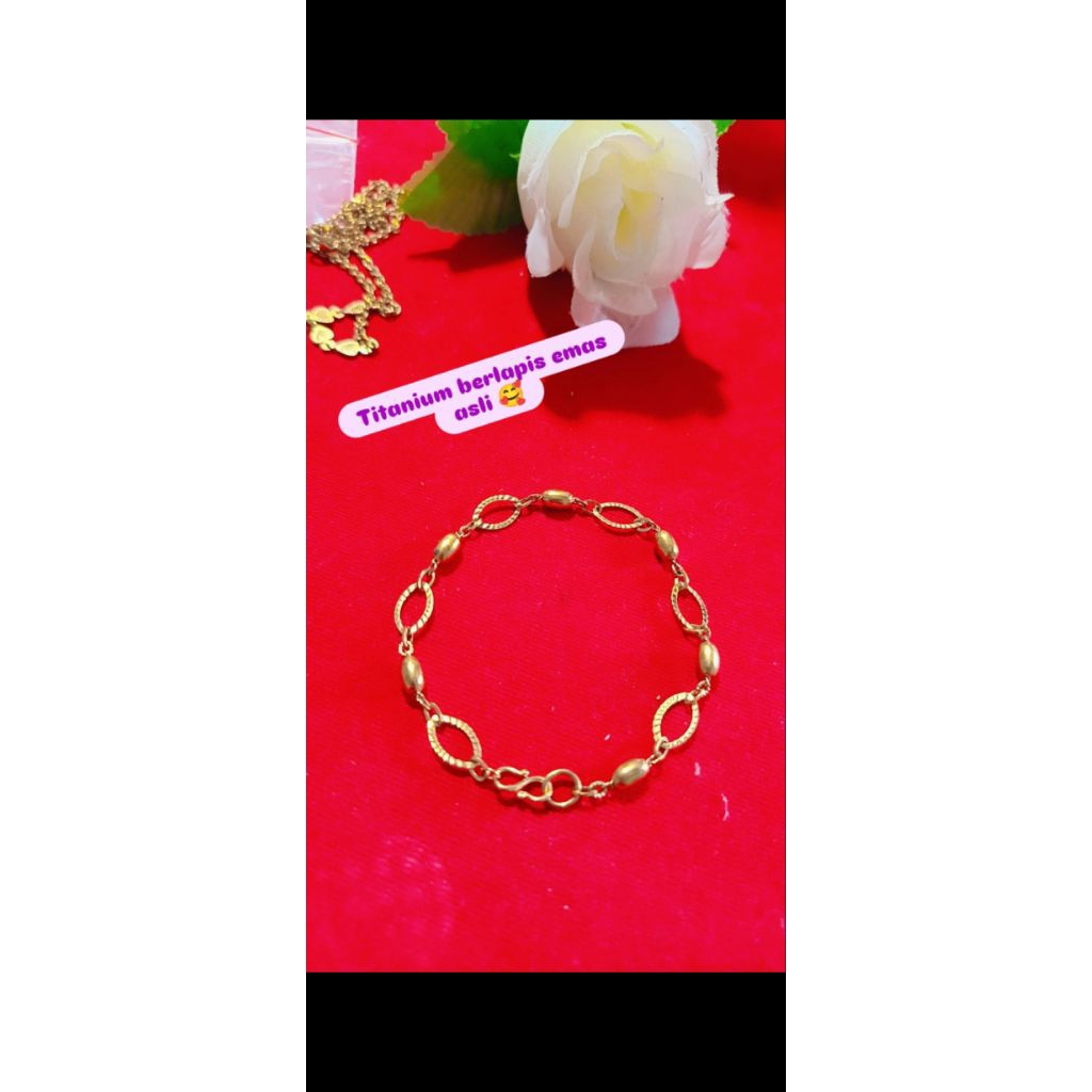 gelang titanium asli berlapis emas asli 23 k kait S