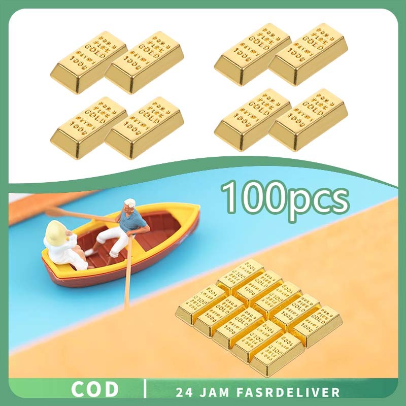 100pcs Mini  Replika Emas Batangan Padat Emas Replika Hiasan Meja Emas Batang Palsu Universal