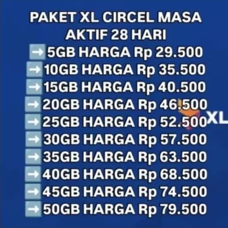 Kuota XL Termurah Circle Murah 24 Jam 28 Hari Paket Data