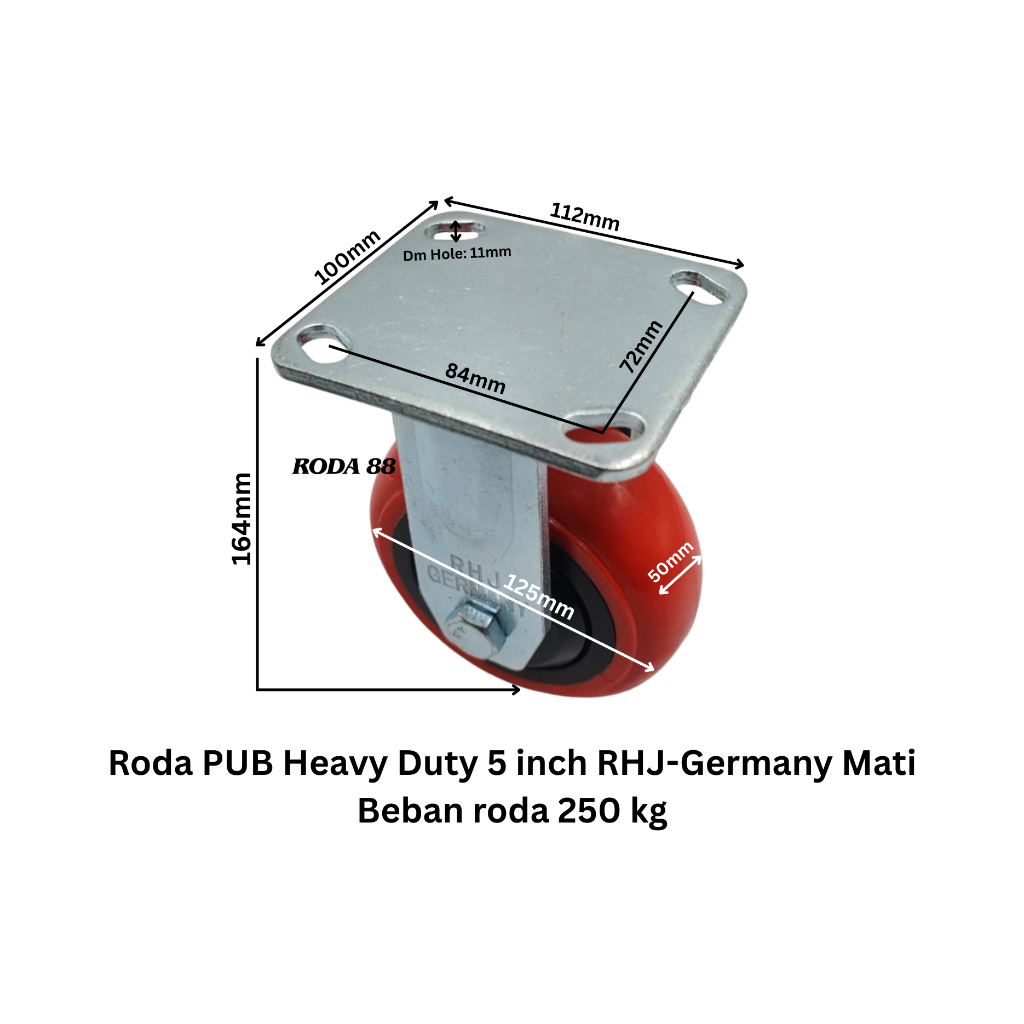 Roda 5 inch PUB RHJ-TW Germany Heavy Duty Mati, Beban Roda 250kg