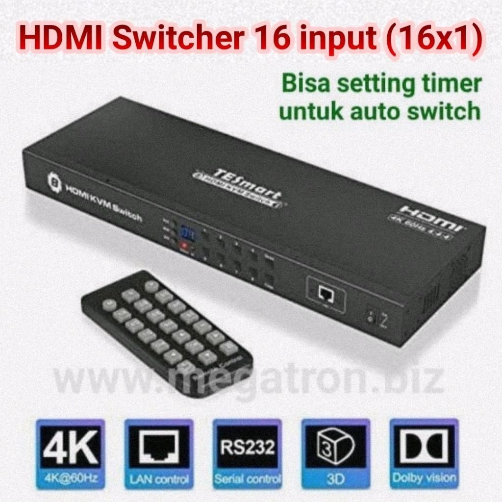 HDMI switcher 16 input (16x1)- Support 4K - Bisa set timer auto switch
