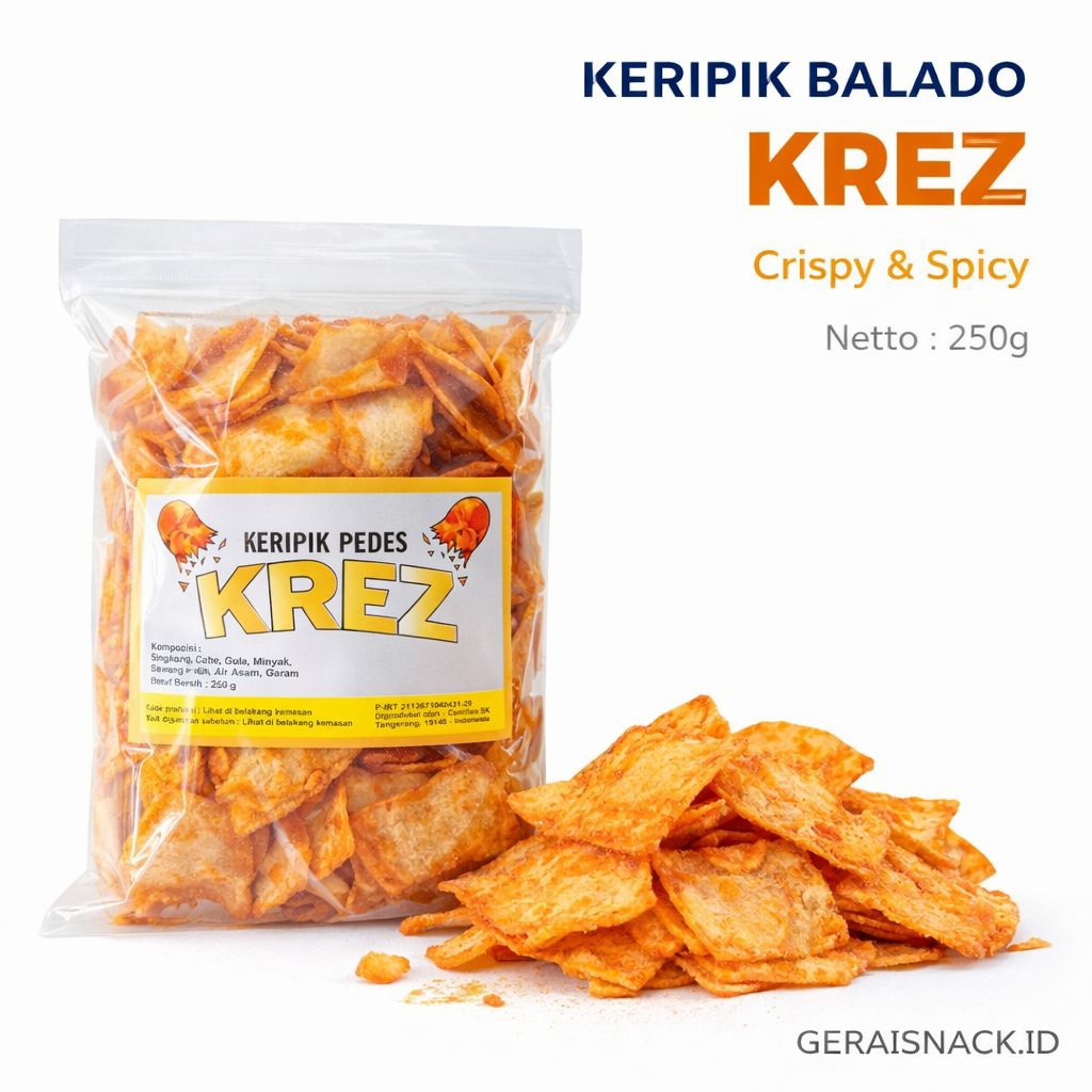 KREZ Keripik Singkong Balado Pedas Manis Tanpa Bahan Pengawet 250g