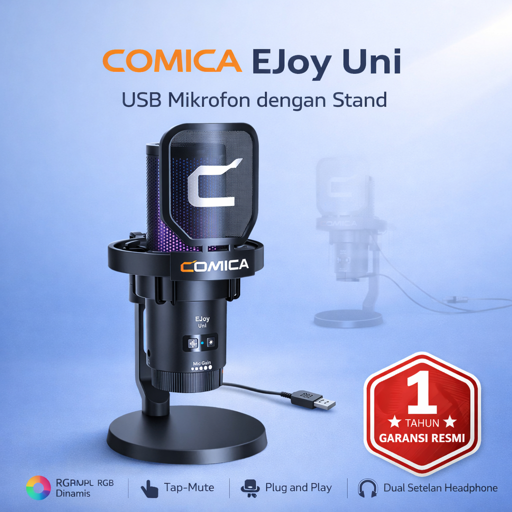 RGB Stand Mic COMICA EJoy Uni Condenser Microphone Plug and Play Monitoring Denoise untuk Gaming Liv