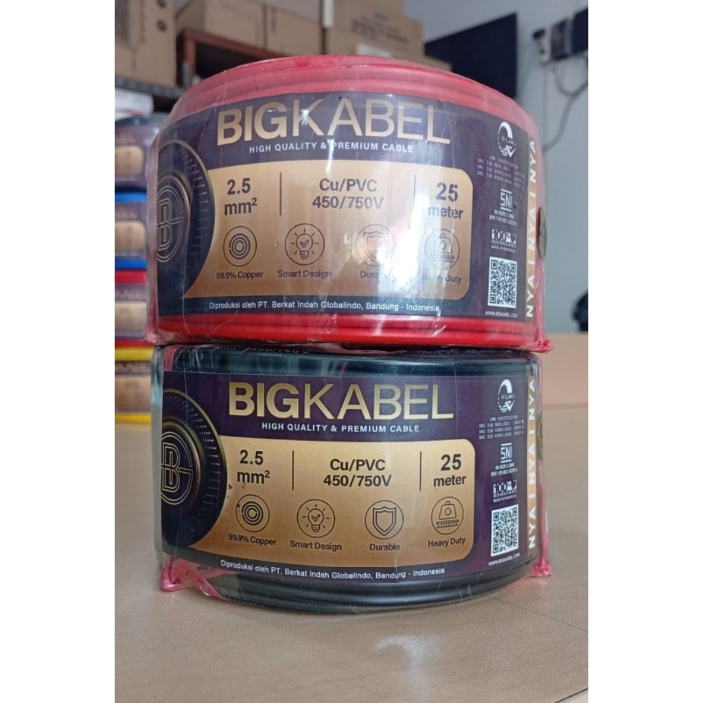 KABEL NYA 1X2.5 ROLL ISI 25M BIG KABEL TUNGGAL TEMBAGA ENGKEL HITAM DAN MERAH MURAH TERMURAH ROLL KE