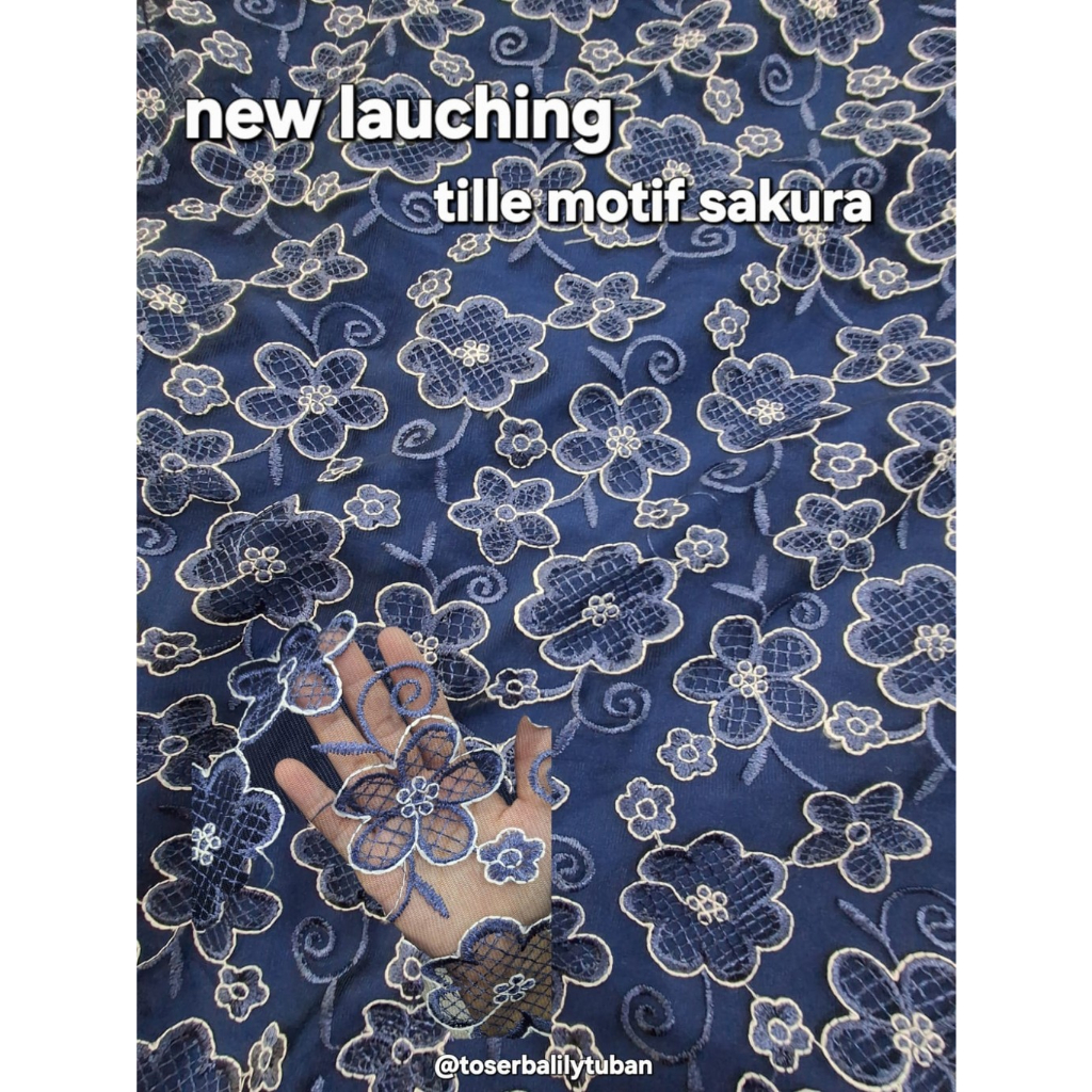 Tile Bordir Motif Bunga Sakura / Broklat Motif Sakura / Bahan Kebaya