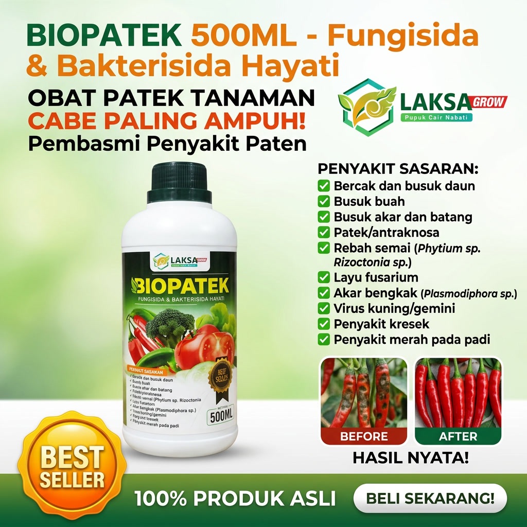 Obat Patek Pembasmi Hama Tanaman Cabe BIOPATEK 500ML Fungisida Hayati Obat Pembasmi Hama Pada Tanama