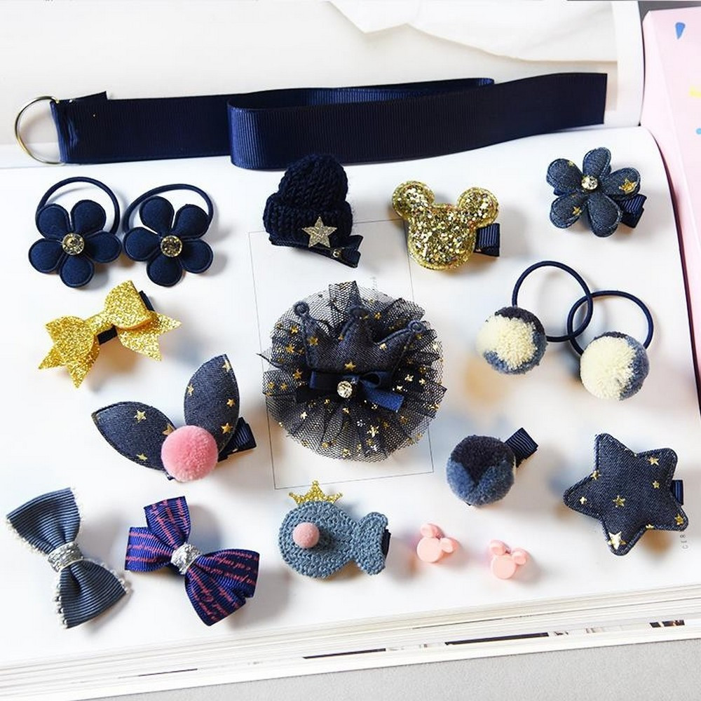 Ikat Rambut Karet Pita Anak 18 in 1 Jepit Rambut Anak | Aksesoris Rambut Hair Clip Import Stockami C