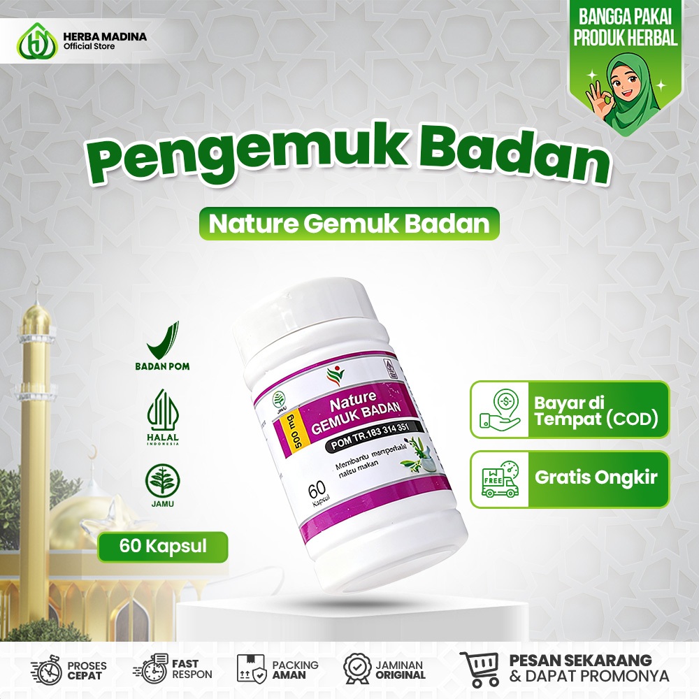Nature Gemuk Badan - Penggemuk Badan Herbal BPOM - 60 Kapsul Cepat Berisi