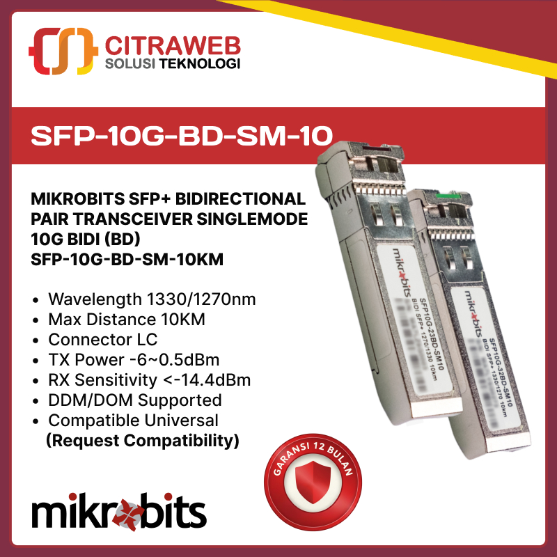 Mikrobits SFP+ Transceiver SFP-10G-BD-SM-10KM | SFP 10G BD SM 10KM