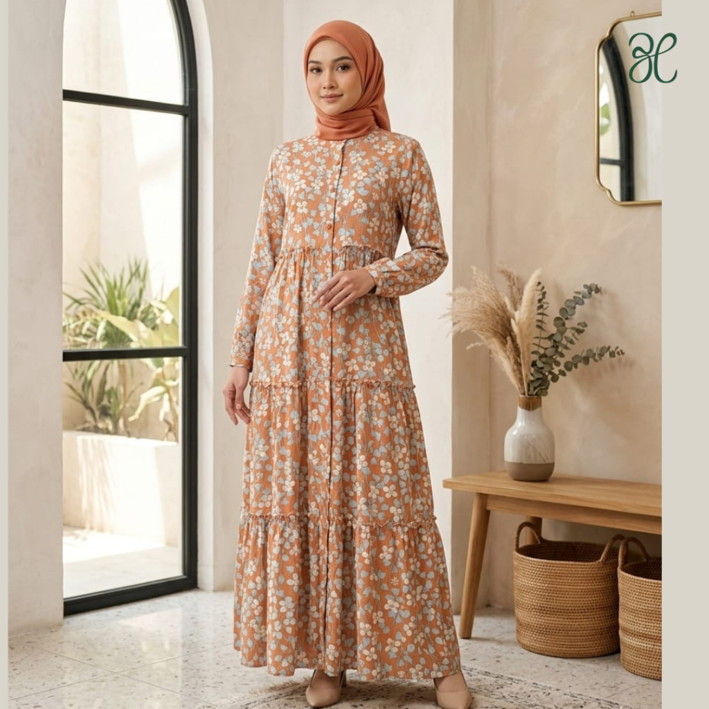 3H Coreanza Maxi Dress Wanita  Rayon Motif Bunga OC23