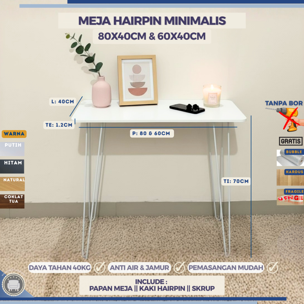 Meja Kerja dan Belajar Hairpin Minimalis / Meja Komputer