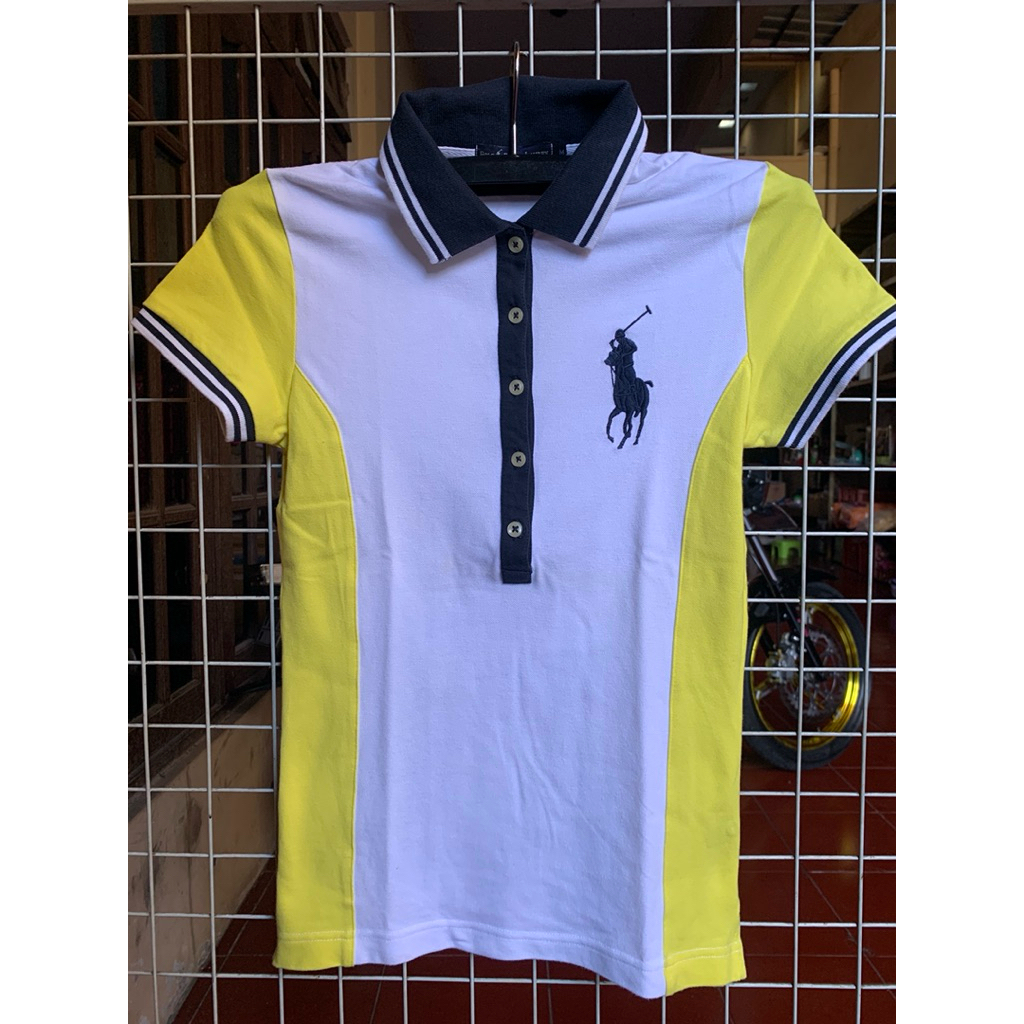Kaos Polo Ralph Lauren Slim Fit White Yellow Original Second - Polo Shirt Remaja Cewek