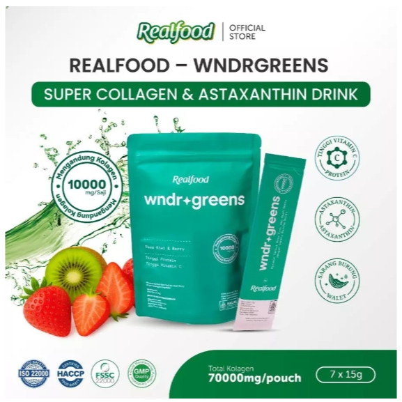 Realfood WNDRGREENS Single Pouch Super 10,000mg Collagen Bird’s Nest Drink I Minuman Collagen dengan
