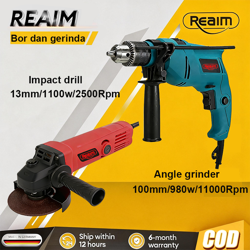 Reaim Mesin Gerinda Tangan 4inch Dan Bor listrik 13mm Set Bor Gerinda