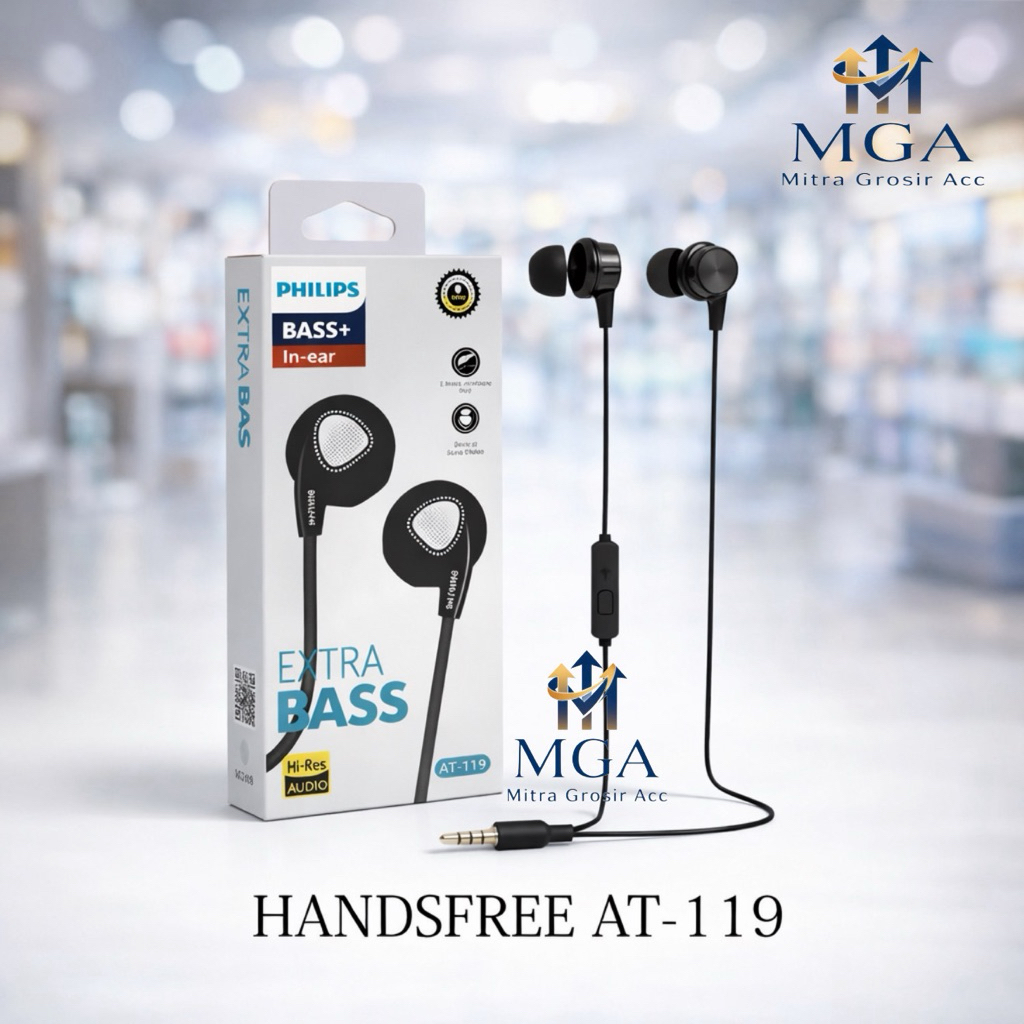 MGA - Headset Earphone PHILIPS AT-119 Handsfree Stereo Bass