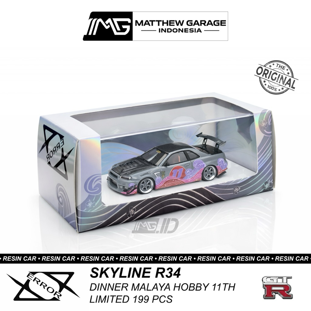 ERROR 404 1:64 NISSAN GTR R34 GEEY AND CARBON PARTS DINNER MALAYA HOBBY SHOP 11 TH LIMITED 199 PCS