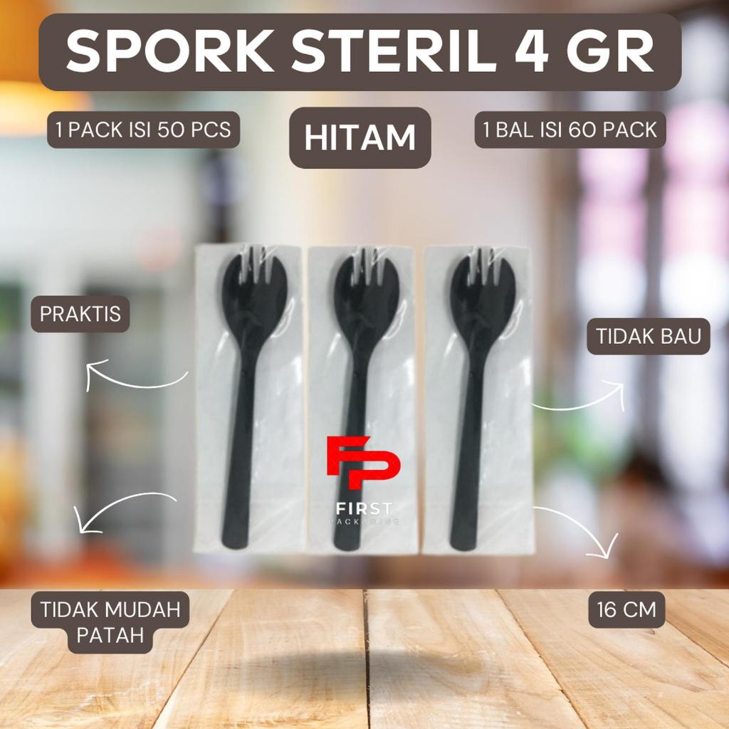 [STERIL]SENDOK SPORK* HITAM 100PCS / SPORK Plastik Steril / Sendok Garpu Plastik Higienis