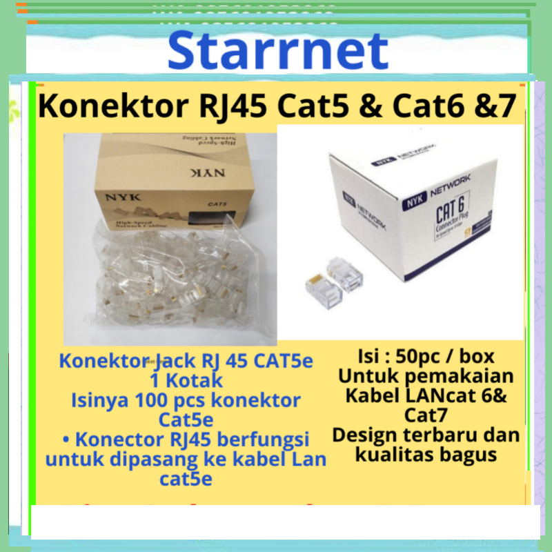 Konektor Kabel LAN Konektor RJ45 Cat5 Konektor RJ45 Cat6